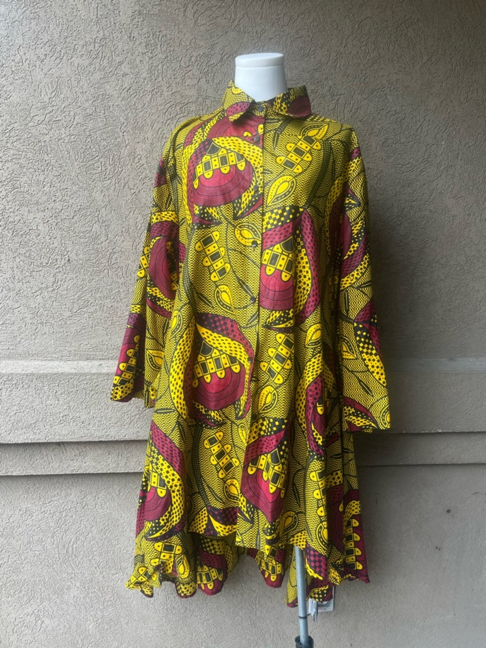 Advance Apparels Yellow & Burgundy Printed High-Low Shirt Dress - Picture 2 of 9